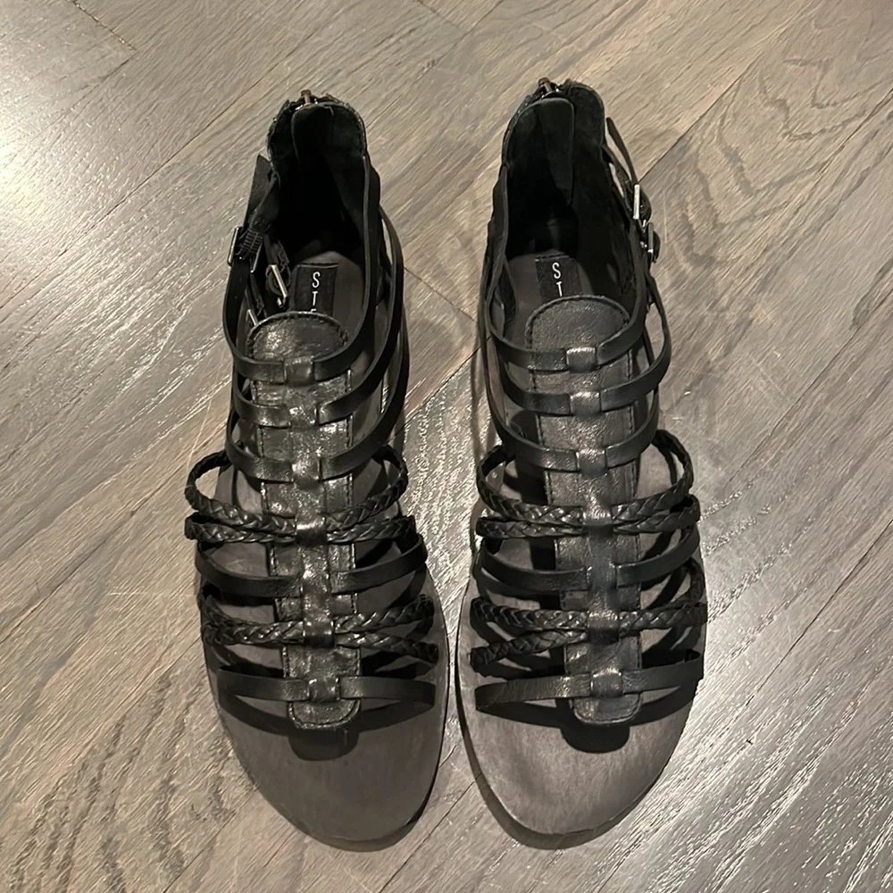 Steven by Steve Madden Staxxs Black Leather Gladiator Sandals 6.5 - Picture 2 of 10